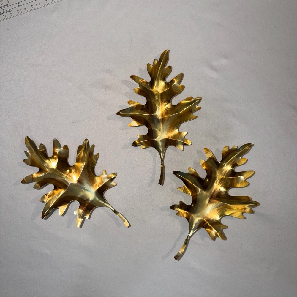 Vintage 1970s Brass Copper Oak Leaves Set of 3 Home Interior Wall Art Boho